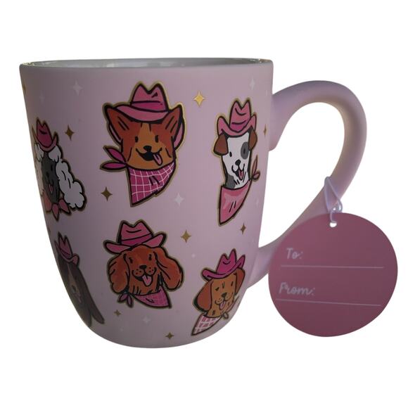 NEW! Jubillie Press Pink Cowboy Dogs Mug with Hats and Bandanas! - Picture 2 of 3